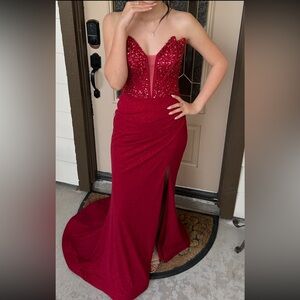 Red Sequin Evening Gown Dress